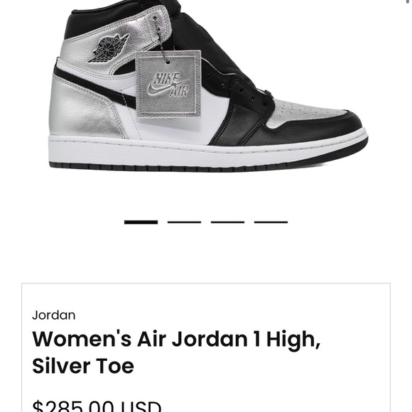 Authentic Air Jordan 1 Silver Toes Womens size 9.5. Excellent condition!!